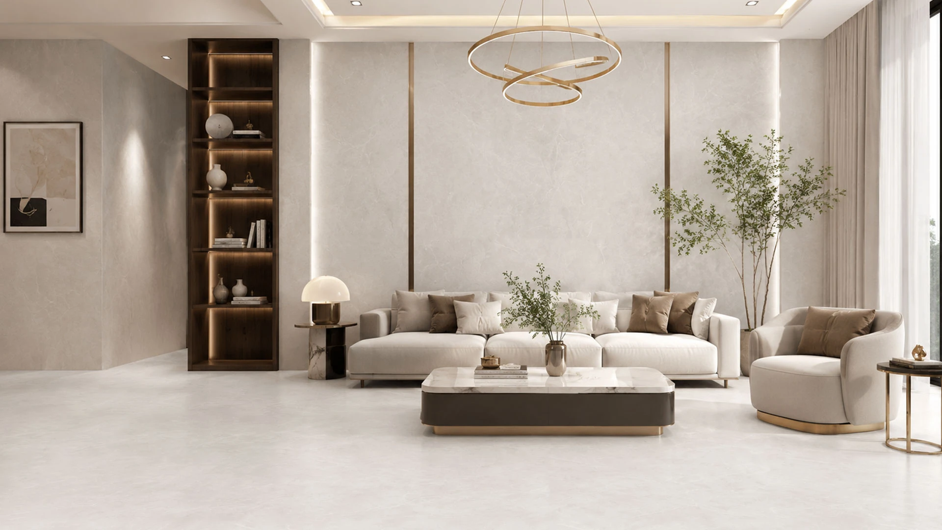 PT-612B117-06 Petal Prima SWISH Tiles installed in a leaving room