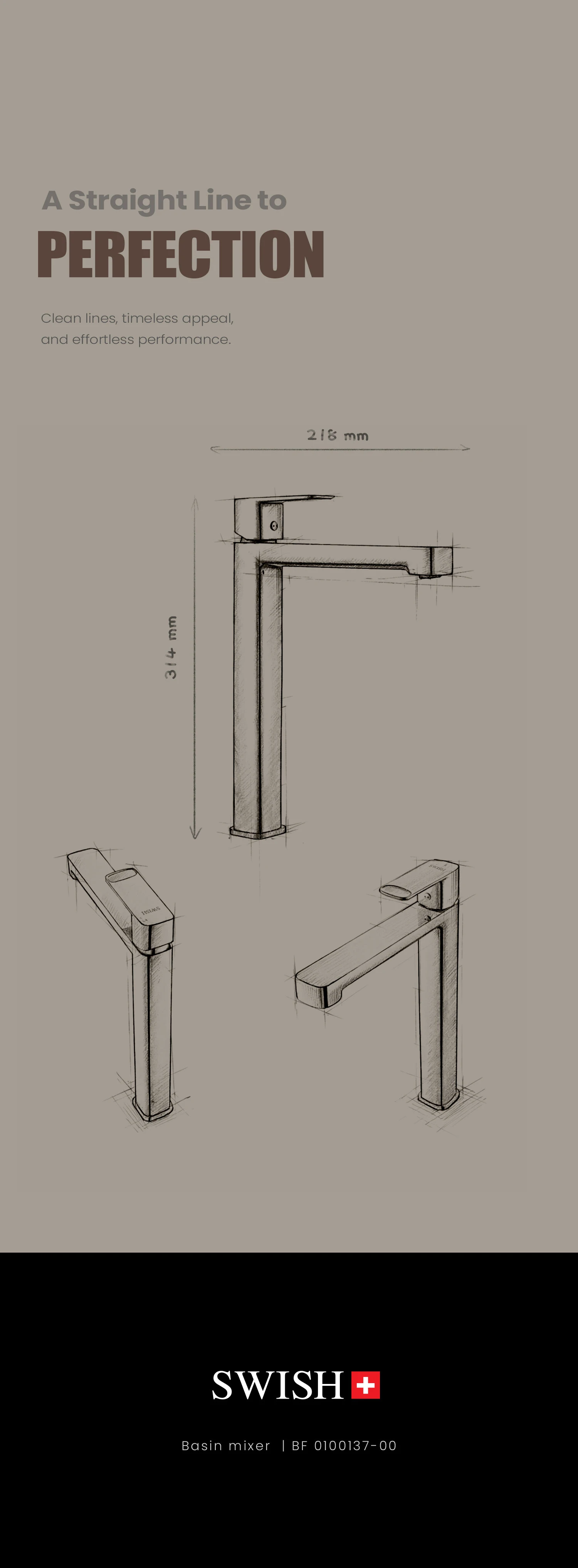 BF 0100137-00 SWISH Long Basin Mixer Storytelling Image