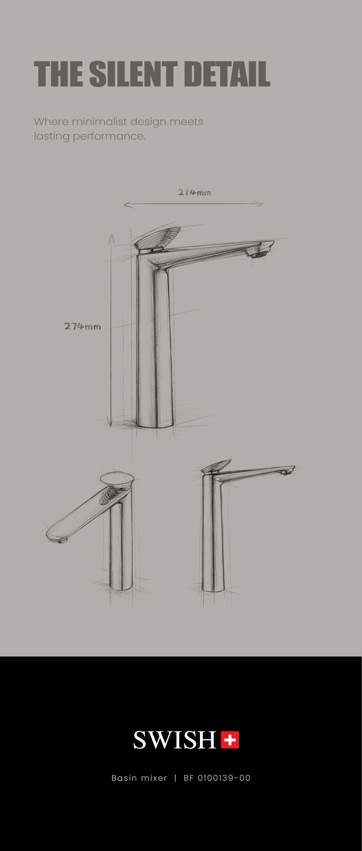 BF 0100139-00 SWISH Long Basin Mixer Storytelling Image