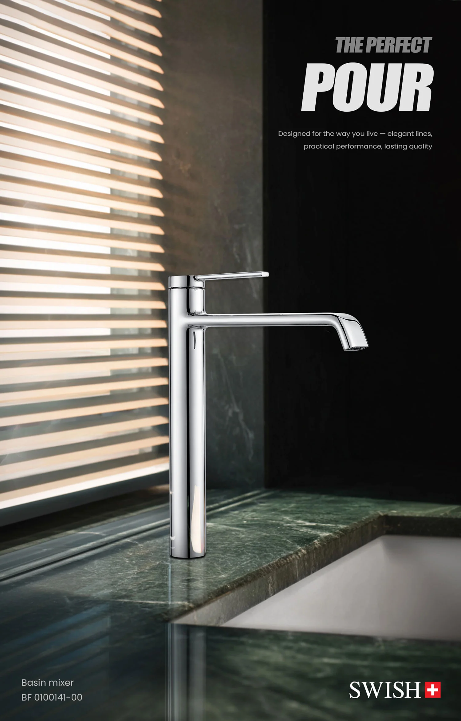 BF 0100141-00 SWISH Long Basin Mixer Storytelling Image