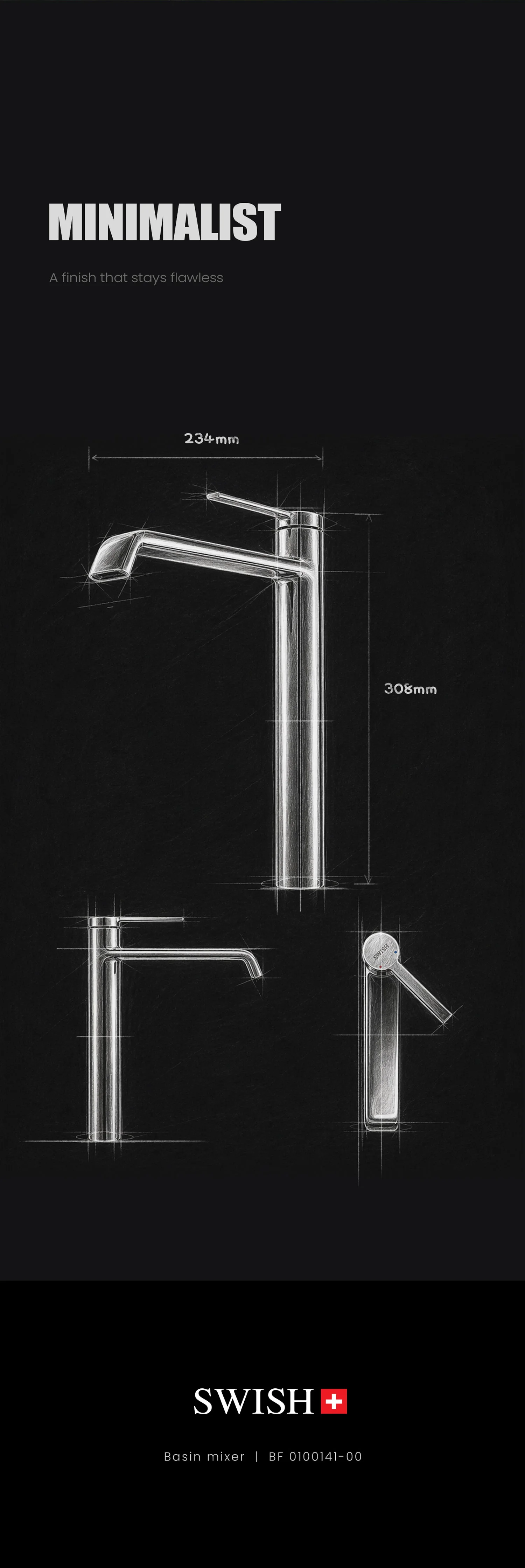 BF 0100141-00 SWISH Long Basin Mixer Storytelling Image